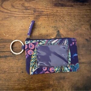 Vera Bradley Purple Floral ID Card Holder with Key Ring